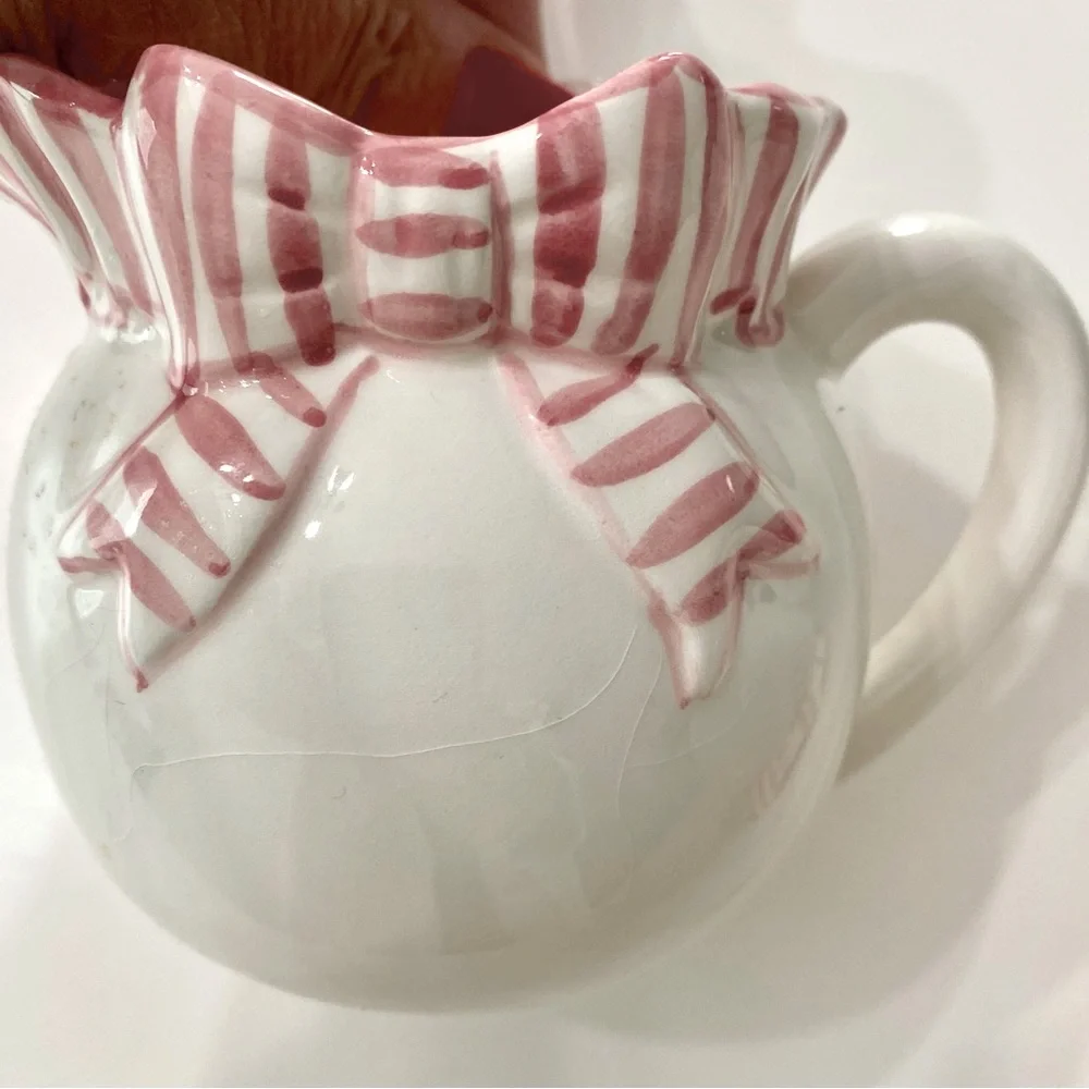 Vintage Ceramic Pink Stripe White Halden Matching Creamer Sugar Tea Party Set - Picture 3 of 9